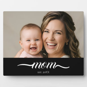 Custom Mom Established Modern Script Photo Plaque