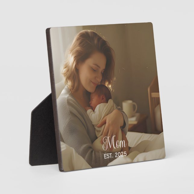 Custom Mom Established Modern Script Photo Plaque (Front)
