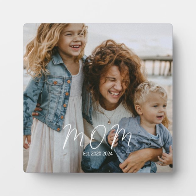 Custom Mom Established Modern Script Photo Plaque (Front)