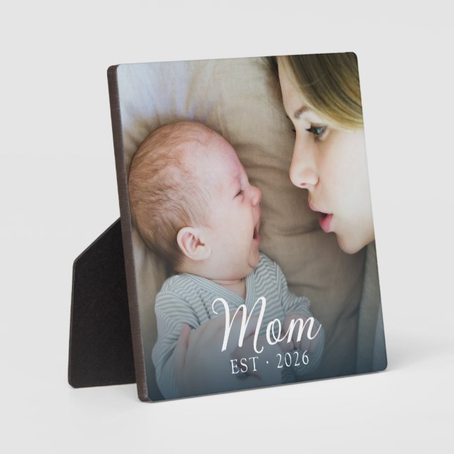 Custom Mom Established Modern Script Photo Plaque (Front)