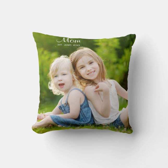 Custom Mom Established Modern Script Photo Throw Pillow (Front)