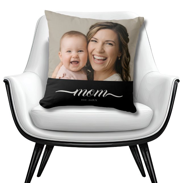 Custom Mom Established Modern Script Photo  Throw Pillow (Creator Uploaded)