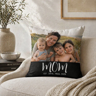 Custom Mom Established Modern Script Photo Throw Pillow