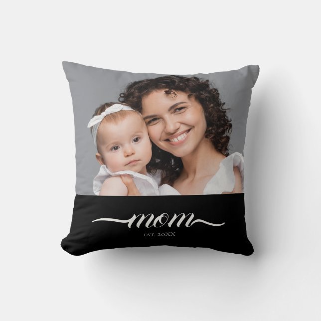 Custom Mom Established Modern Script Photo  Throw Pillow (Front)
