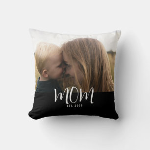 Custom Mom Established Modern Script Photo Throw Pillow