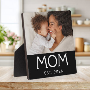 Custom Mom Established Modern Typography Photo Plaque