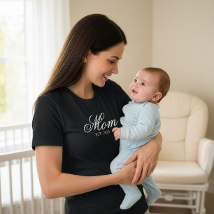 Custom Mom Established Year White Elegant Script T-Shirt