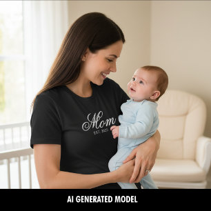 Custom Mom Established Year White Elegant Script T-Shirt