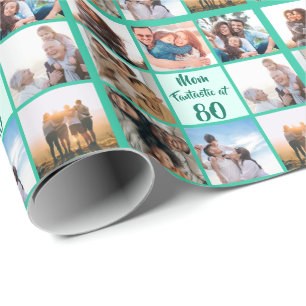 Custom Mom fantastic at 80 birthday photo collage Wrapping Paper