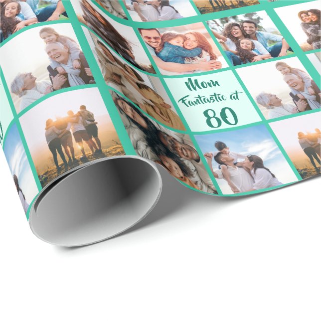 Custom Mom fantastic at 80 birthday photo collage Wrapping Paper (Roll Corner)