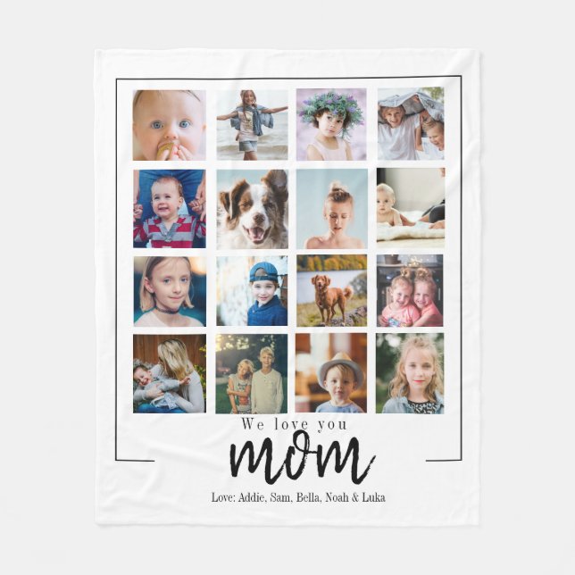 custom mom gift 16 photo collage mothers day fleece blanket (Front)