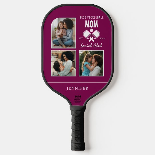 Custom Mom Gift Photo Collage Pickleball Paddle (Front)