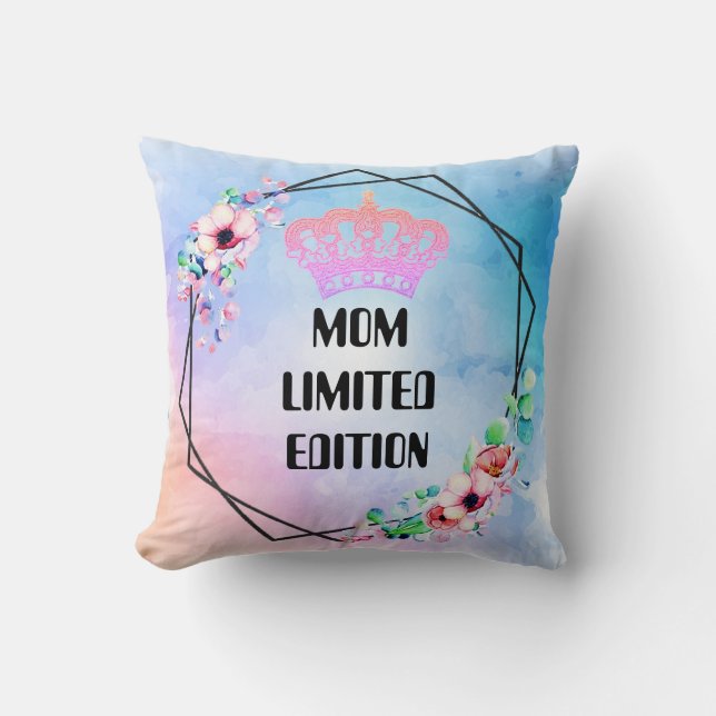 Custom MOM LIMITED EDITION Crown Cute Mothers Day Throw Pillow (Front)