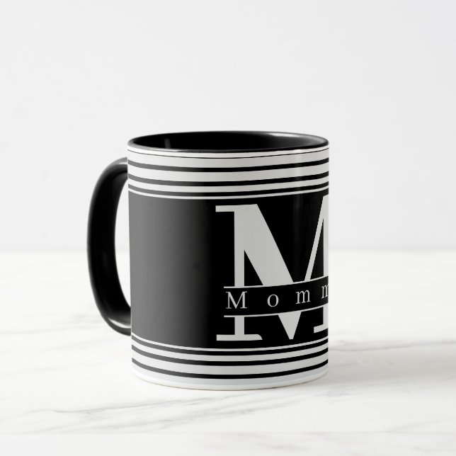 Custom Mom Personalized Monogram Black & White Mug (Front Left)