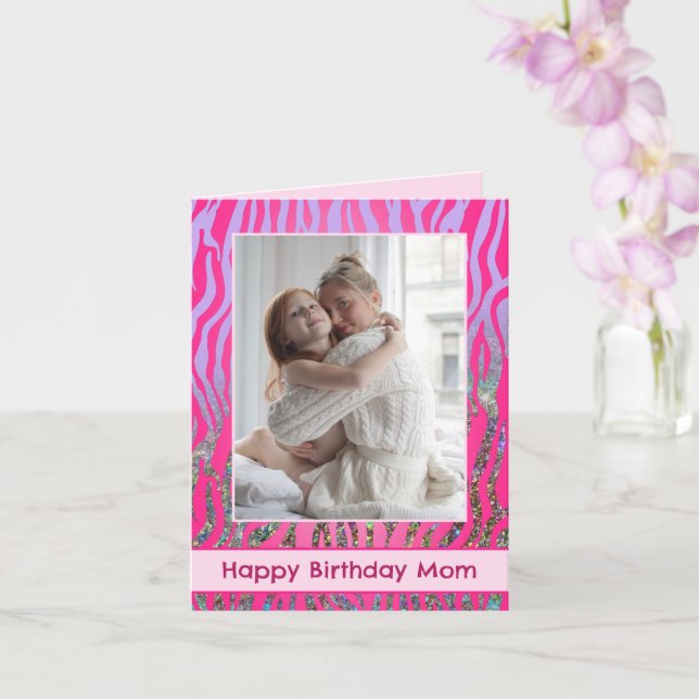 Custom Mom Pink Tiger Print Birthday Card (Orchid)