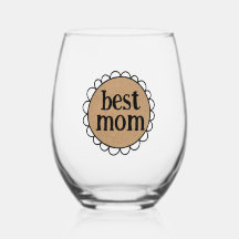 Custom Mom Scalloped Edge Stemless Wine Glass