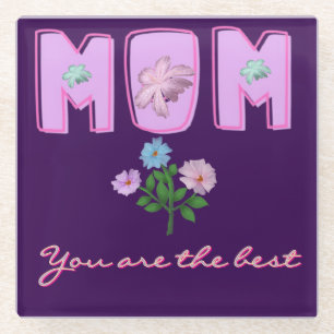 Custom Mom Typography Design, Glass Coaster