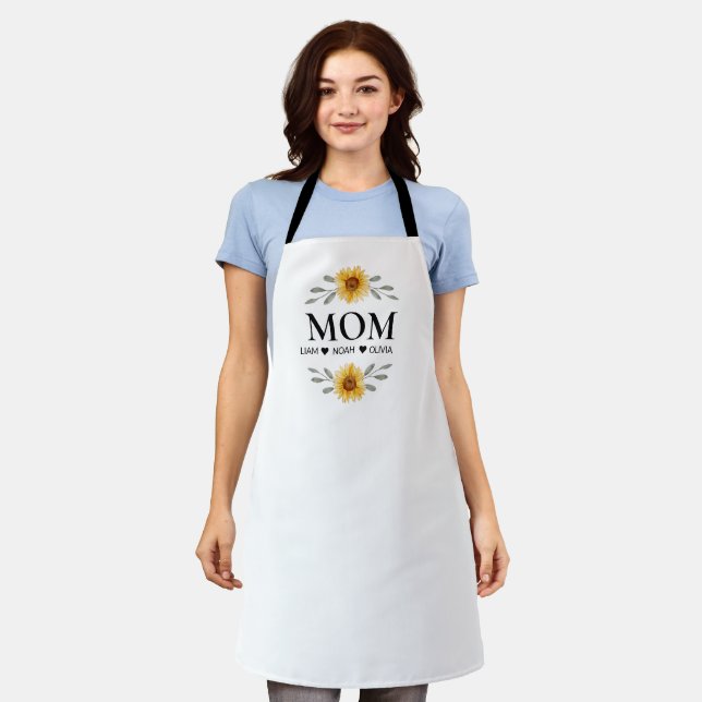 Custom Mom With Kids Names Mothers Day Gift Apron (Worn)