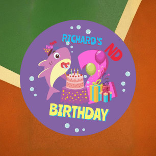 Custom Mommy Aunty Papa Daddy Shark Birthday Gift Classic Round Sticker
