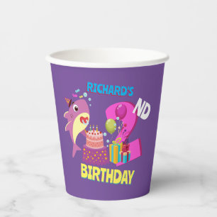 Custom Mommy Aunty Papa Daddy Shark Birthday Gift Paper Cups