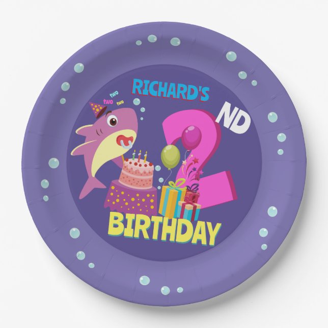 Custom Mommy Aunty Papa Daddy Shark Birthday Gift Paper Plate (Front)