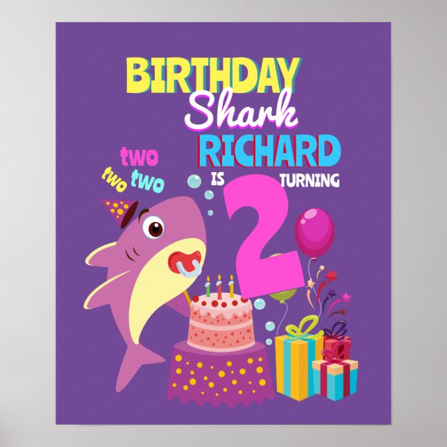 Custom Mommy Aunty Papa Daddy Shark Birthday Gift Poster (Front)