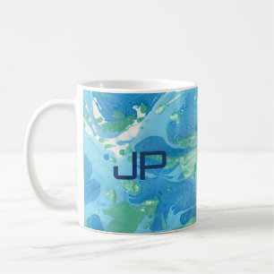 Custom Mono gram Modern Abstract Art Blue Coffee Mug