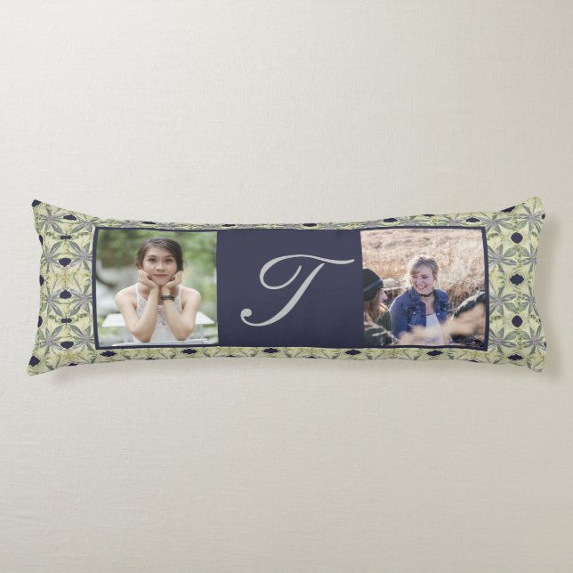 Custom Monogram 2 Photos Cyanus Flowers Body Pillow (Front)