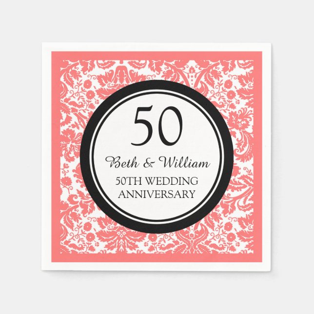 Custom Monogram 50th Anniversary Napkin Coral (Front)