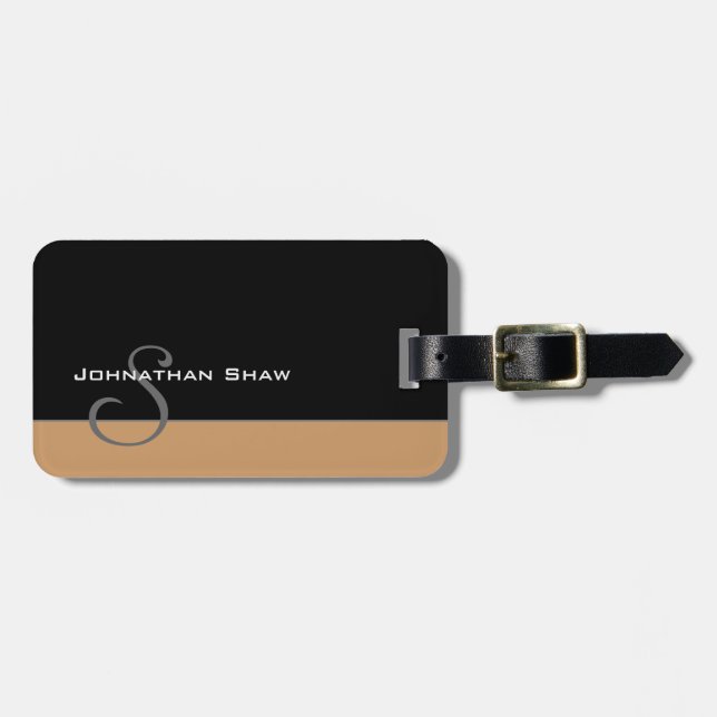 Custom Monogram 5 (Tan) Luggage Tag (Front Horizontal)