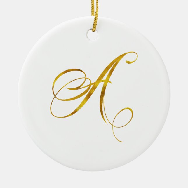 Custom Monogram A Faux Gold Foil Monograms Initial Ceramic Ornament (Front)