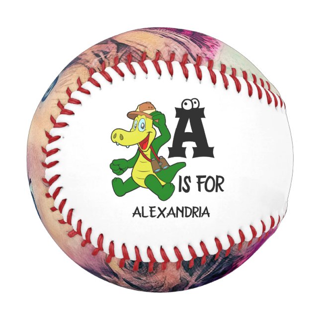 Custom monogram A is for Alligator funny reptile Baseball (Front Left)