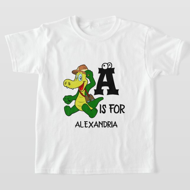 Custom monogram A is for Alligator funny reptile T-Shirt (Laydown)