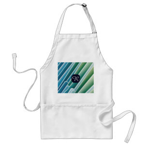 Custom Monogram Abstract Blue Green Adult Apron