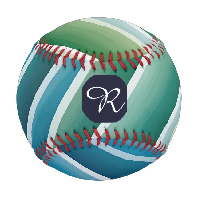 Custom Monogram Abstract Blue Green Baseball (Front)