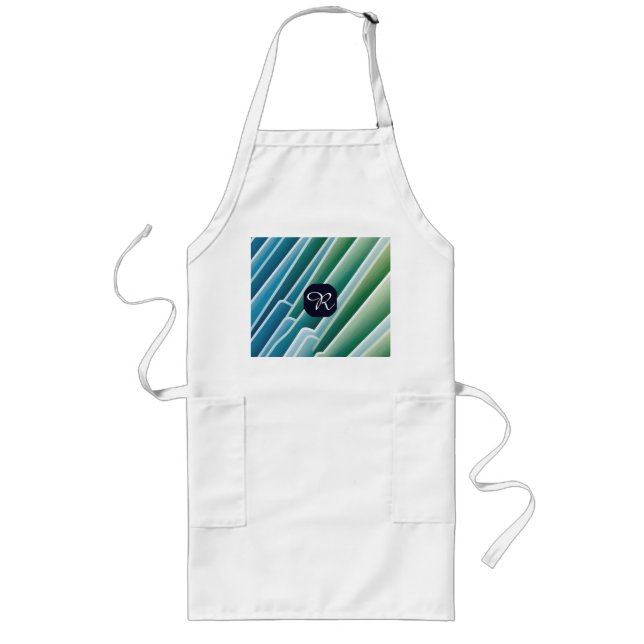 Custom Monogram Abstract Blue Green Long Apron (Front)