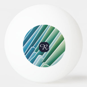 Custom Monogram Abstract Blue Green Ping Pong Ball