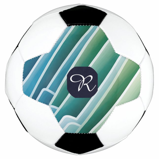Custom Monogram Abstract Blue Green Soccer Ball (Front)