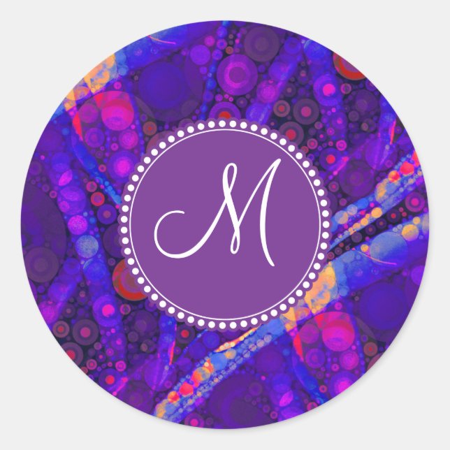 Custom Monogram Abstract Circles Mosaic Classic Round Sticker (Front)