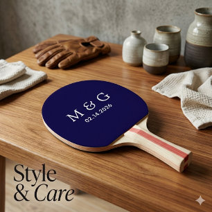Custom Monogram and Date Personalized Dark Blue Ping Pong Paddle