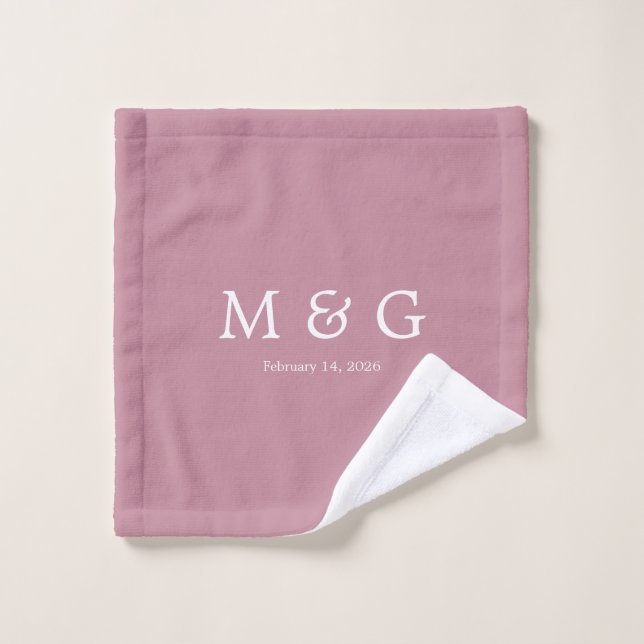 Custom Monogram and Date Personalized Dusty Rose (Gant de toilette)