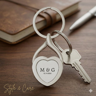 Custom Monogram and Date Personalized Heart Keychain