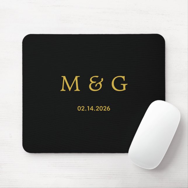 Custom Monogram and Date Personalized Stylish Mouse Pad (With Mouse)