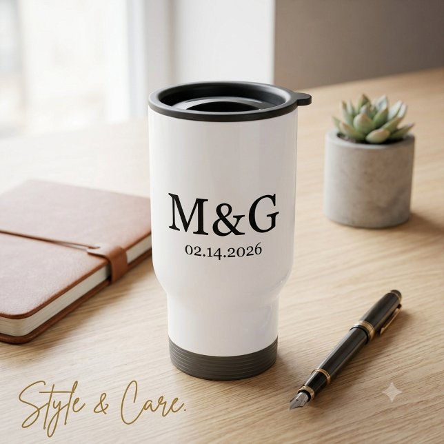 Custom Monogram and Date Personalized Travel Mug (Custom Monogram and Date Personalized Travel Mug)