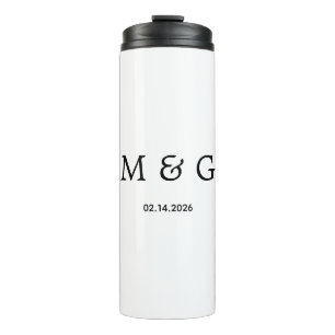 Custom Monogram and Date Personalized White Thermal Tumbler