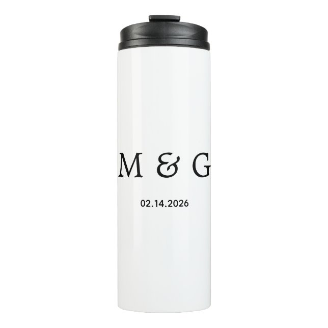 Custom Monogram and Date Personalized White Thermal Tumbler (Front)