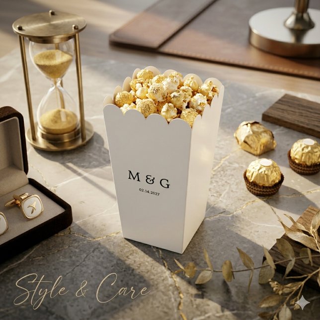 Custom Monogram and Date Symbol of Love Popcorn Favor Box (Custom Monogram and Date Symbol of Love Popcorn Favor Boxes)