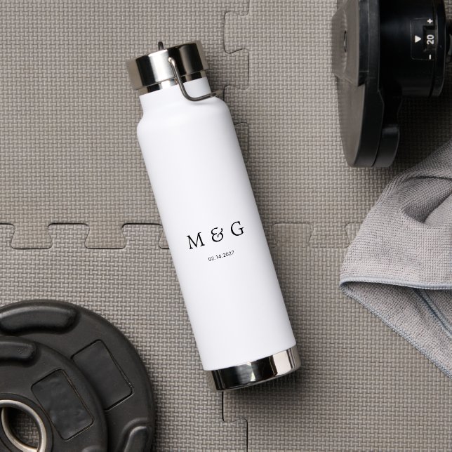 Custom Monogram and Date Symbol of Love Water Bottle (Gym (Rotated))