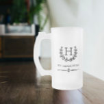 Custom Monogram and Name Laurel Frosted Glass Beer Mug<br><div class="desc">Custom Monogram and Name Laurel Glass Beer Mug.</div>
