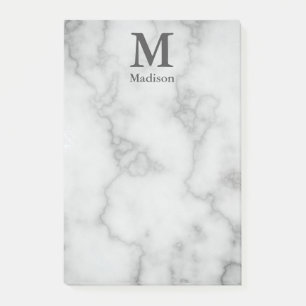 Custom Monogram and Name on Faux Gray Marble Post-it Notes